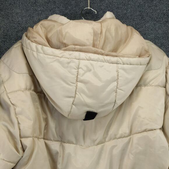 FUBU The Collection Down Puffer Coat Jacket Size 14/16 Cream Hooded Logo - Picture 8 of 12